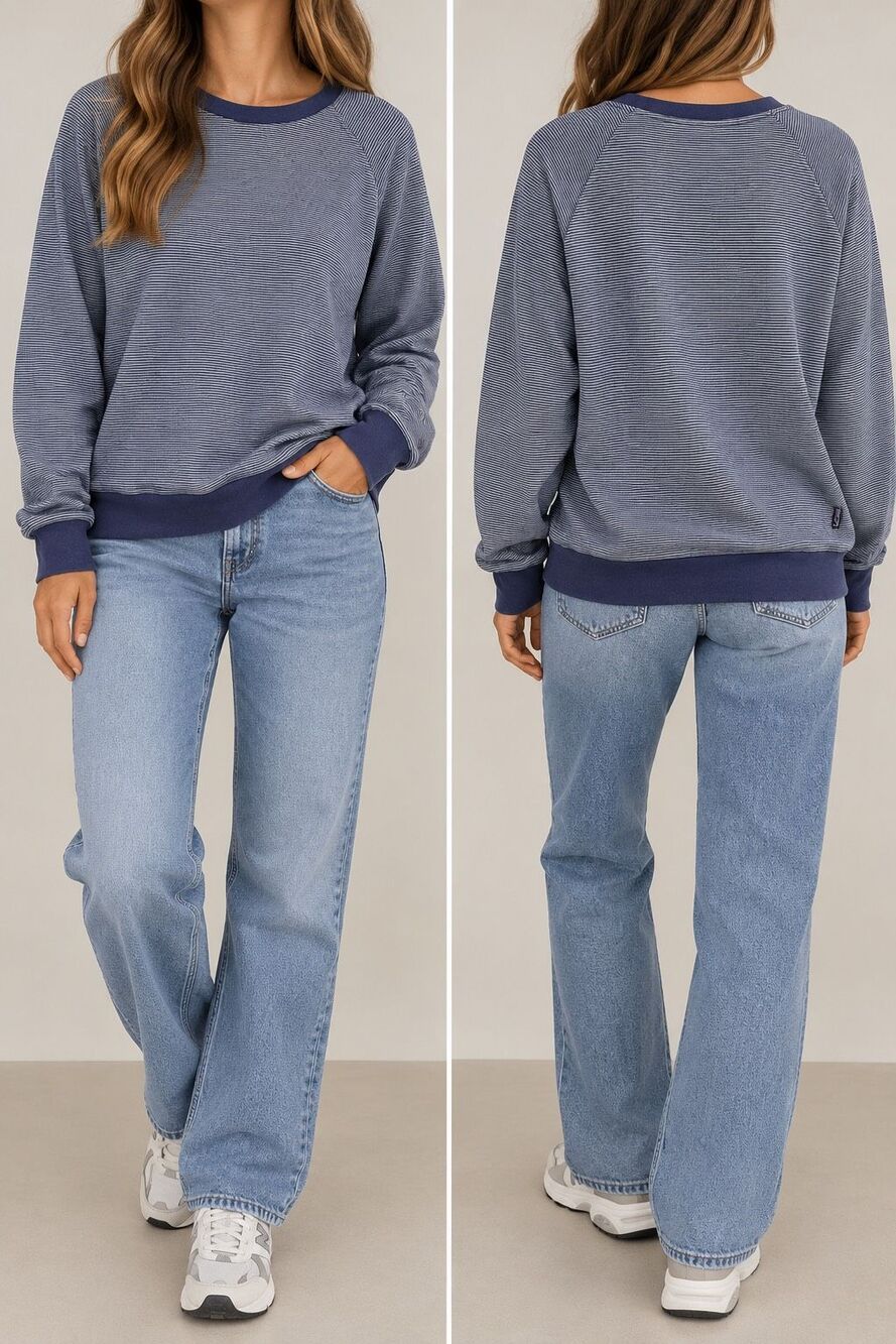 Patagonia Striped Crewneck Sweatshirt L Blue Gray Raglan Outdoor Casual
